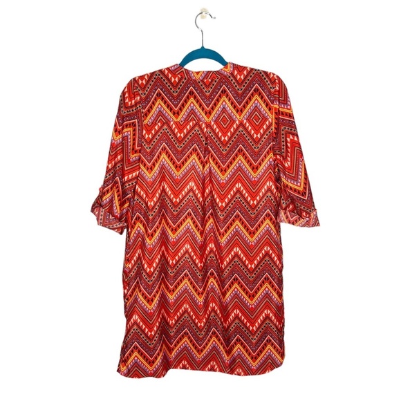 No Boundaries Red Chevron Striped Roll Tab Sleeve Dress - Picture 9 of 10